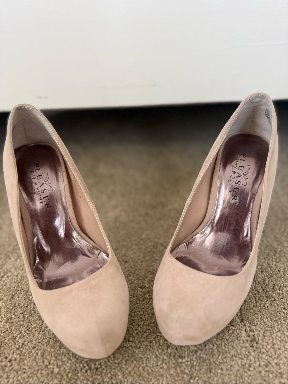 Pleaser Nude Suede Round-Toe Heels